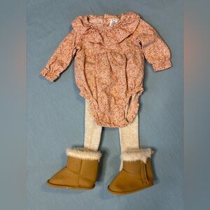 Carter's Peach Floral Bodysuit, Oatmeal Stockings, and Boots